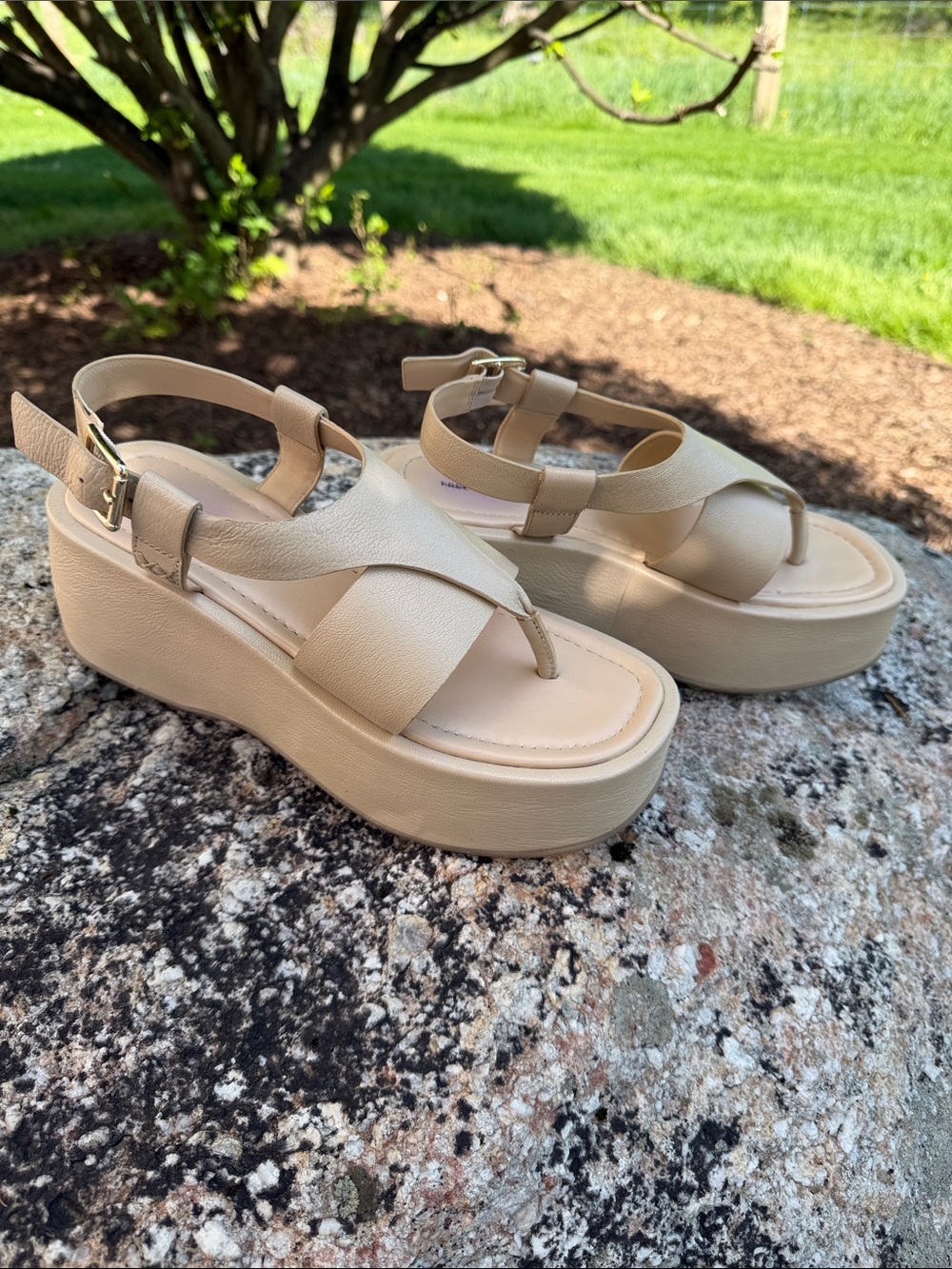 Free People Beige Platform Thong Sandals